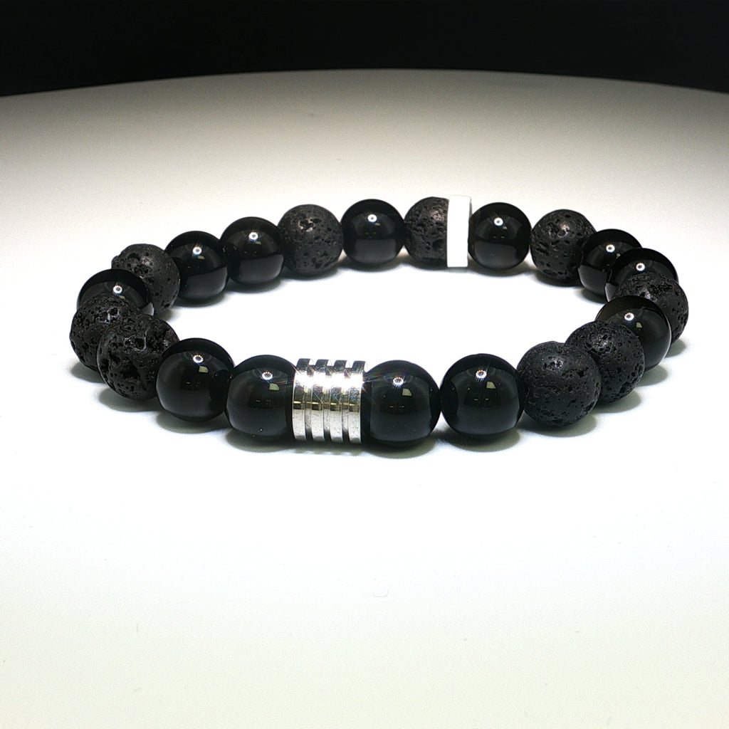 Regenbogen-Obsidian & Lavastein Armband