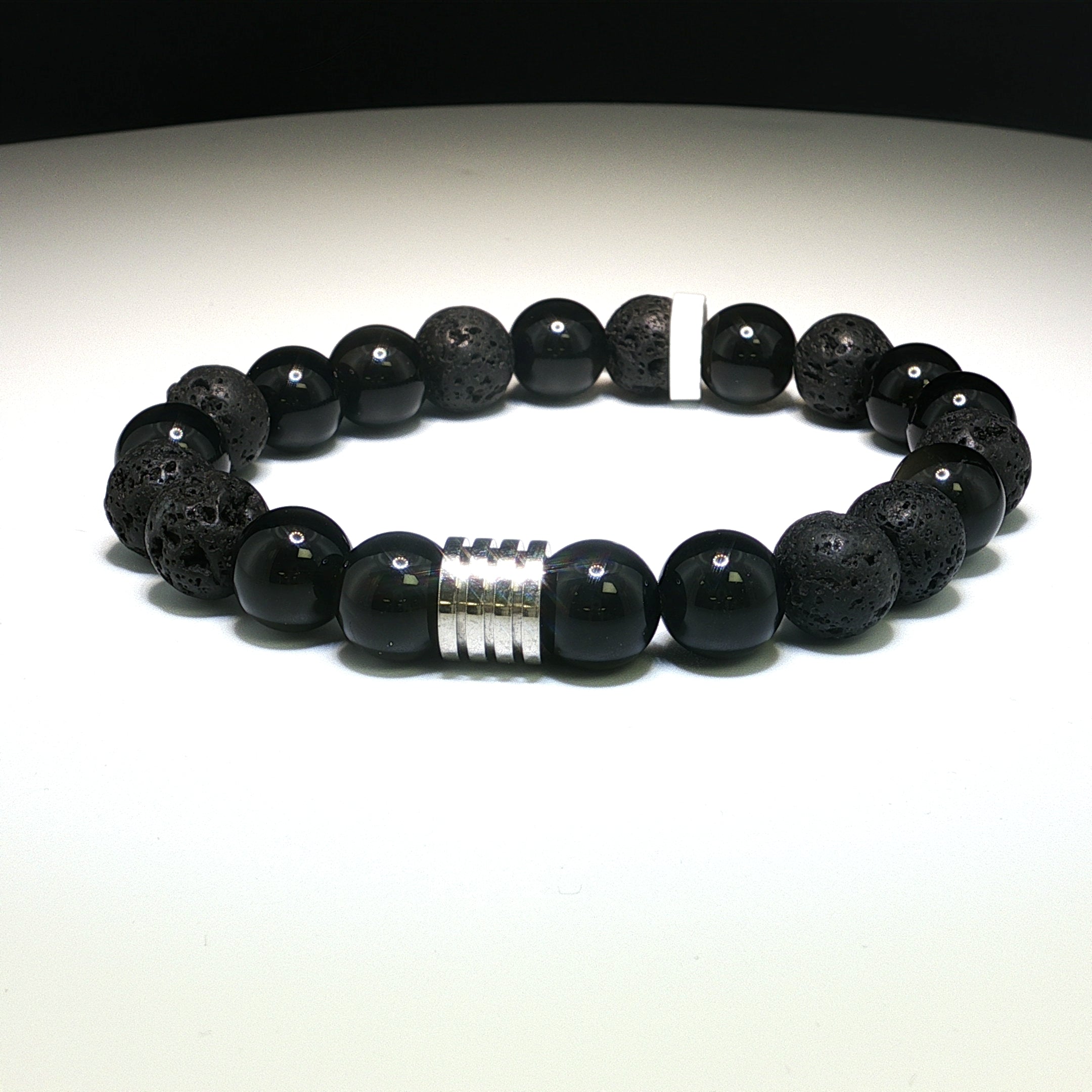 Regenbogen-Obsidian & Lavastein Armband