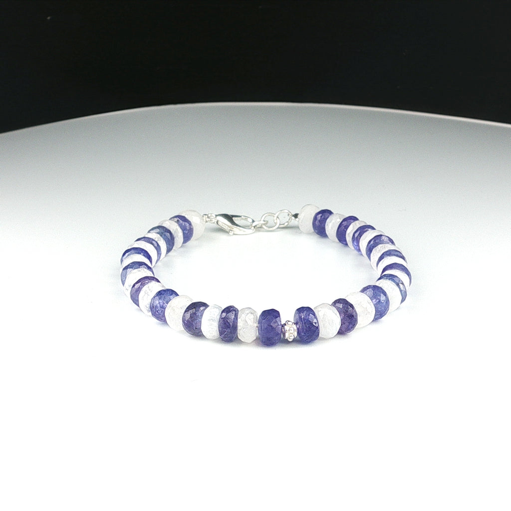 Exklusives Tanzanit und Regenbogen Mondstein Armband