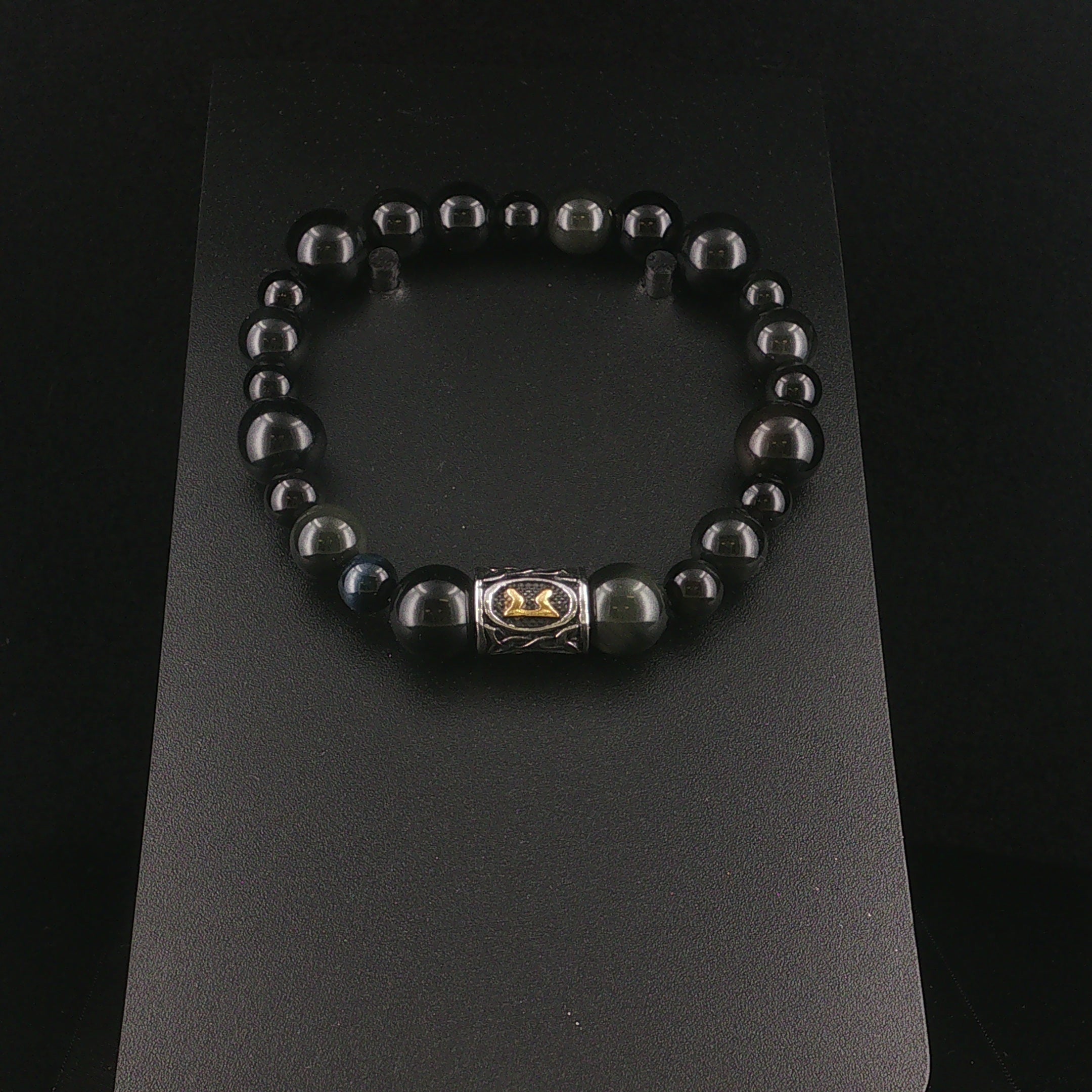 Gold Obsidian Armband mit Edelstahl Rune
